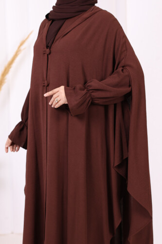 Tunik, Pantolon ve Abaya Üçlü Takım 8663 Kahverengi - 7