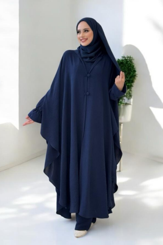 Tunik, Pantolon ve Abaya Üçlü Takım 8663 Lacivert - Bym Fashion