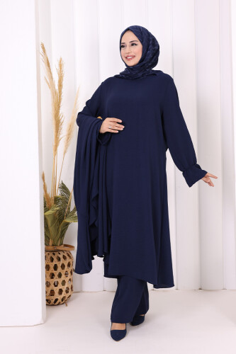 Tunik, Pantolon ve Abaya Üçlü Takım 8663 Lacivert - 2