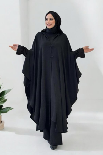 Tunik, Pantolon ve Abaya Üçlü Takım 8663 Siyah - Bym Fashion