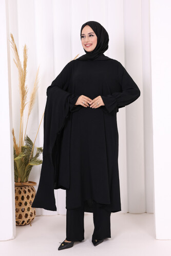 Tunik, Pantolon ve Abaya Üçlü Takım 8663 Siyah 