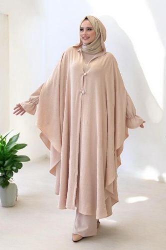 Tunik, Pantolon ve Abaya Üçlü Takım 8663 Taş - Bym Fashion