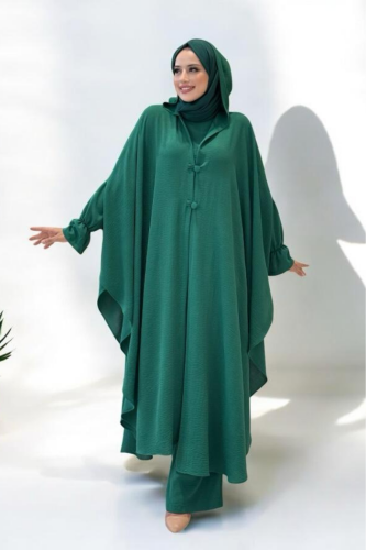 Tunik, Pantolon ve Abaya Üçlü Takım 8663 Zümrüt 
