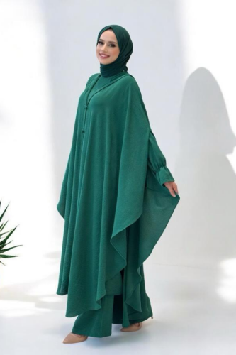 Tunik, Pantolon ve Abaya Üçlü Takım 8663 Zümrüt - 3