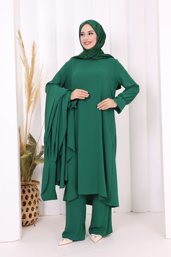 Tunik, Pantolon ve Abaya Üçlü Takım 8663 Zümrüt - 2