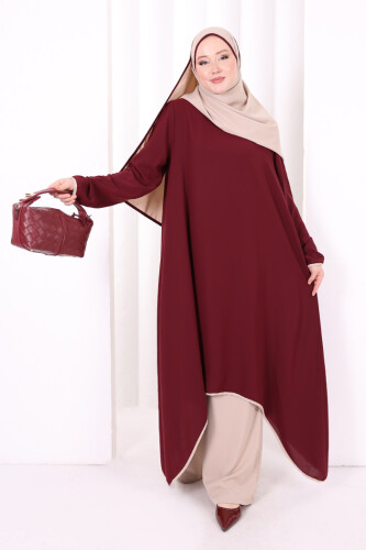 Tunik Şal ve Pantolon Üçlü Takım 8030 Bordo
