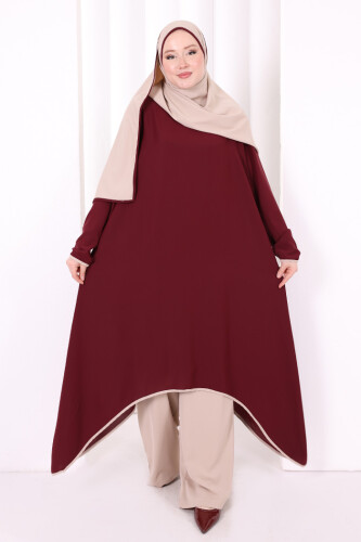 Tunik Şal ve Pantolon Üçlü Takım 8030 Bordo - 3