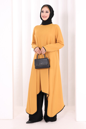 Tunik Şal ve Pantolon Üçlü Takım 8030 Hardal
