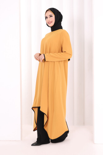 Tunik Şal ve Pantolon Üçlü Takım 8030 Hardal - 3