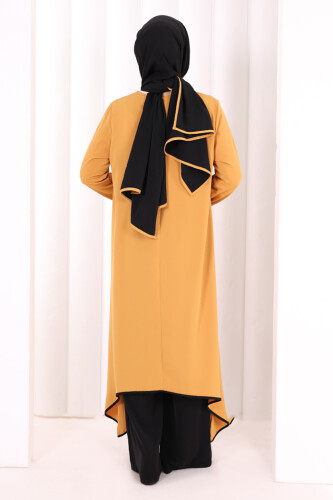 Tunik Şal ve Pantolon Üçlü Takım 8030 Hardal - 4