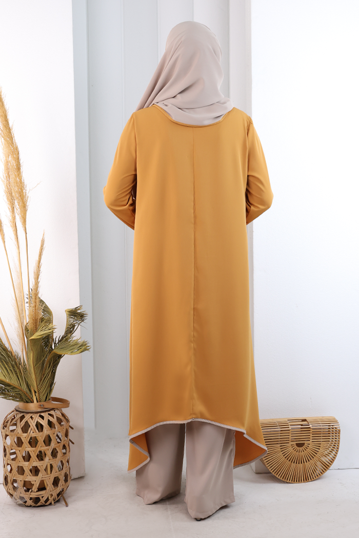 Tunik Şal ve Pantolon Üçlü Takım 8030 Hardal - 4
