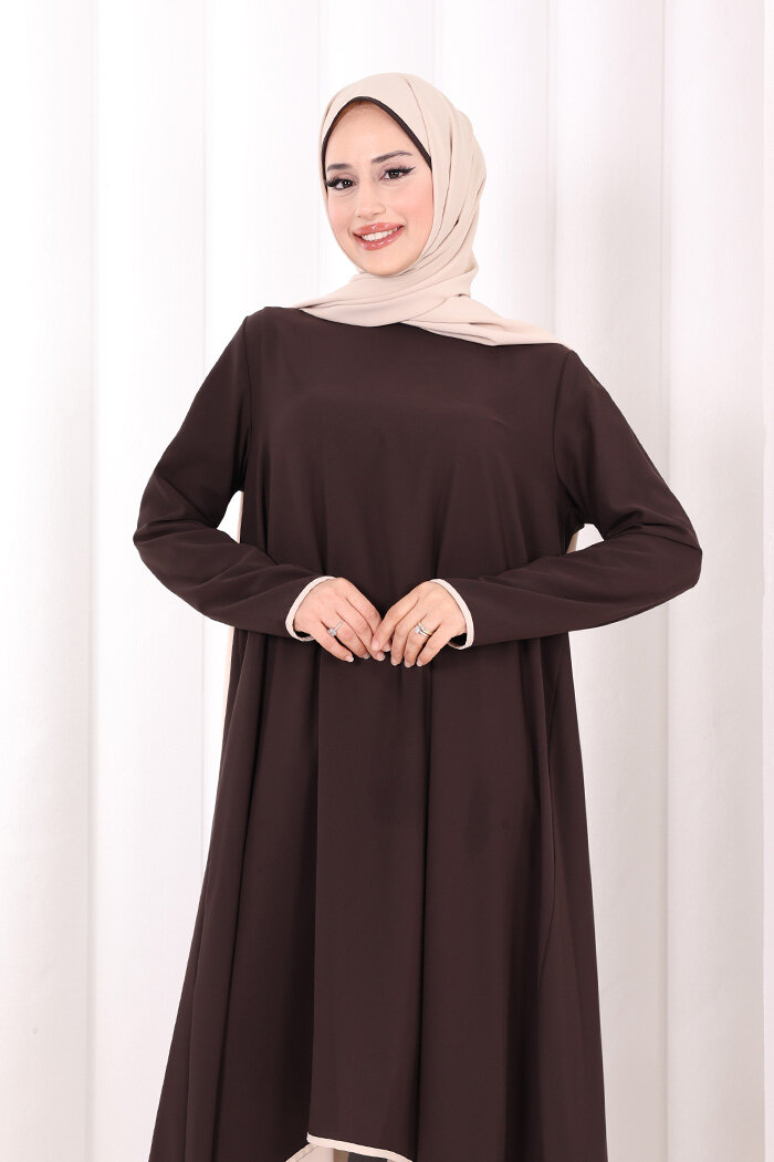 Tunik Şal ve Pantolon Üçlü Takım 8030 Kahverengi - 5