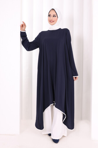 Tunik Şal ve Pantolon Üçlü Takım 8030 Lacivert - 2