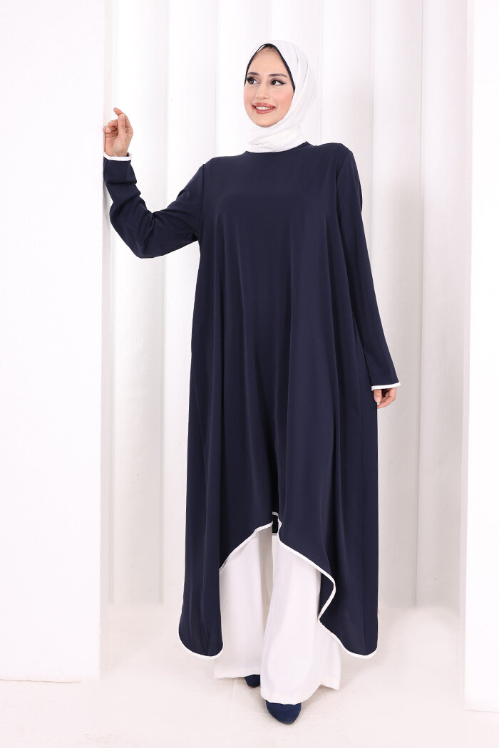 Tunik Şal ve Pantolon Üçlü Takım 8030 Lacivert - 2