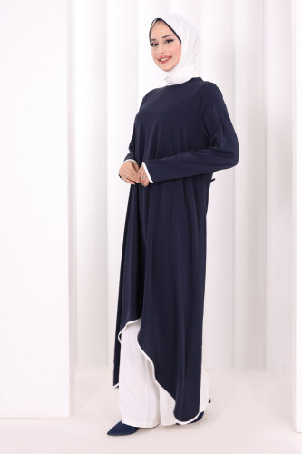 Tunik Şal ve Pantolon Üçlü Takım 8030 Lacivert - 3
