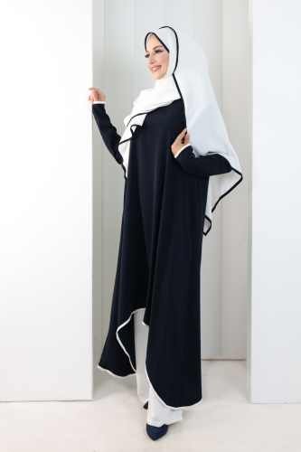 Tunik Şal ve Pantolon Üçlü Takım 8030 Lacivert - 6