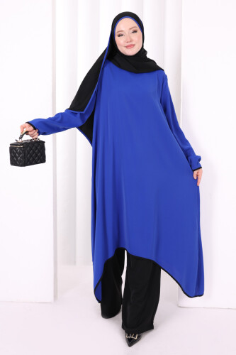 Tunik Şal ve Pantolon Üçlü Takım 8030 Saks