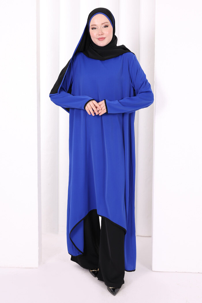Tunik Şal ve Pantolon Üçlü Takım 8030 Saks - 2