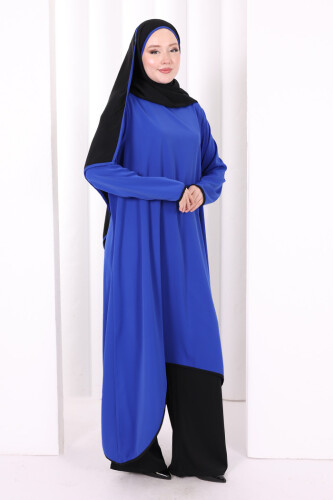 Tunik Şal ve Pantolon Üçlü Takım 8030 Saks - 3