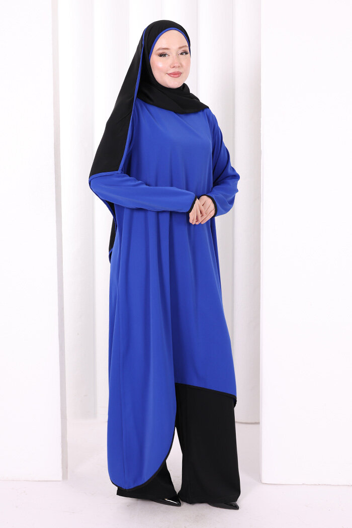 Tunik Şal ve Pantolon Üçlü Takım 8030 Saks - 3