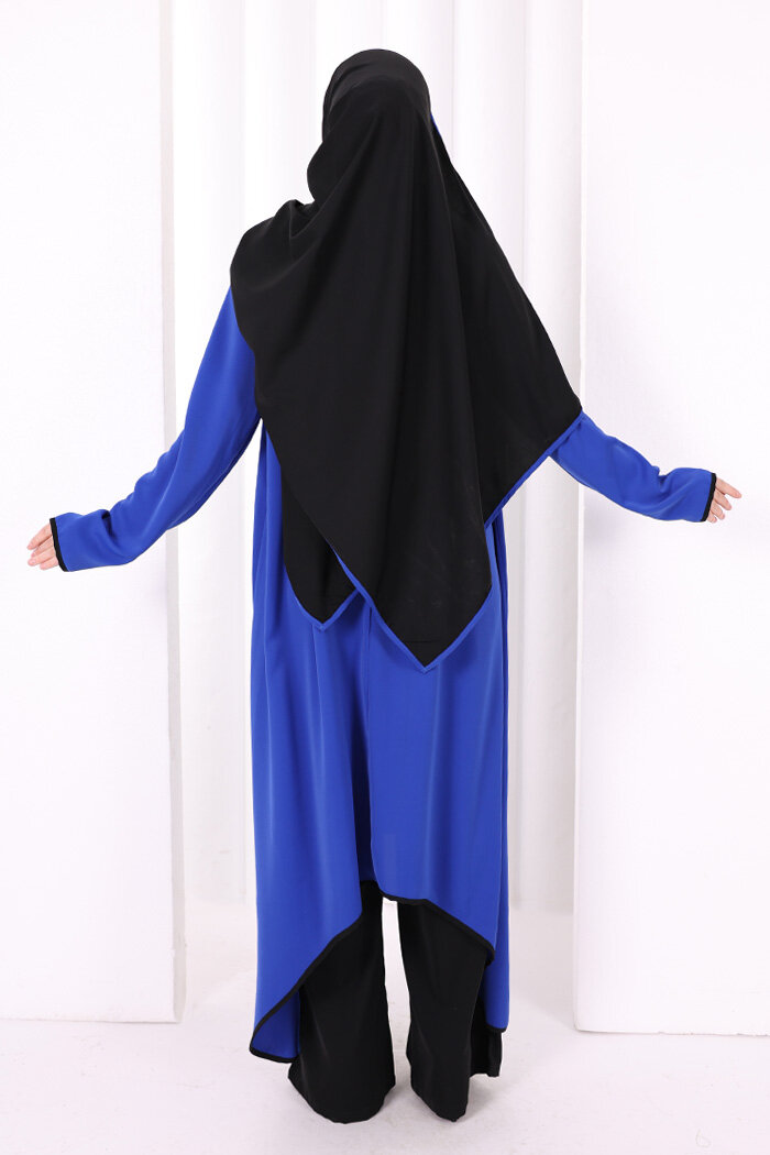 Tunik Şal ve Pantolon Üçlü Takım 8030 Saks - 4