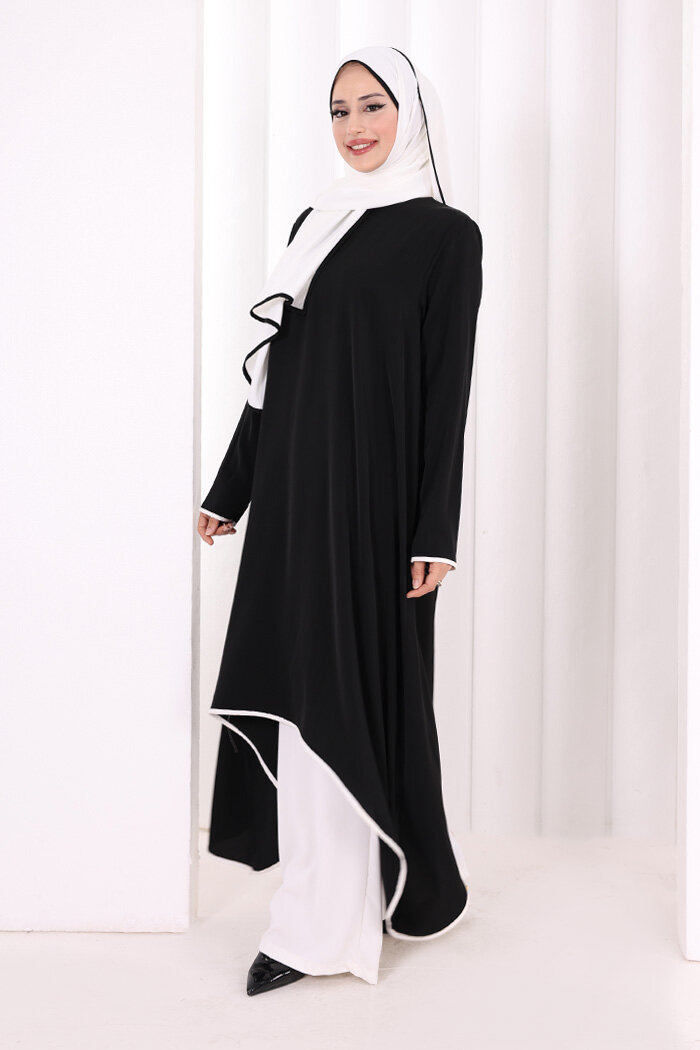 Tunik Şal ve Pantolon Üçlü Takım 8030 Siyah - 3
