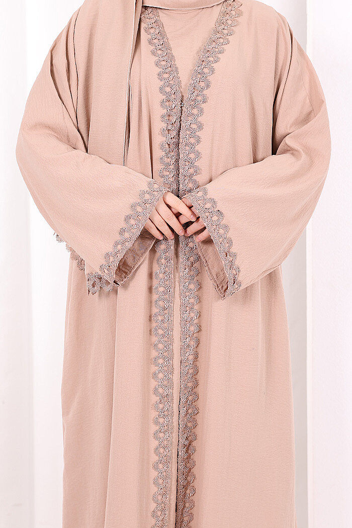 Üçlü Dantelli Abayalı Takım 6089 Bal - 5