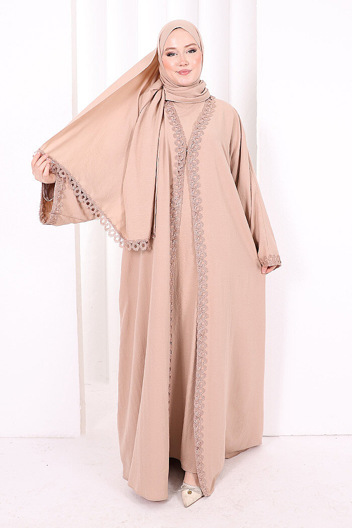 Üçlü Dantelli Abayalı Takım 6089 Bal - 1