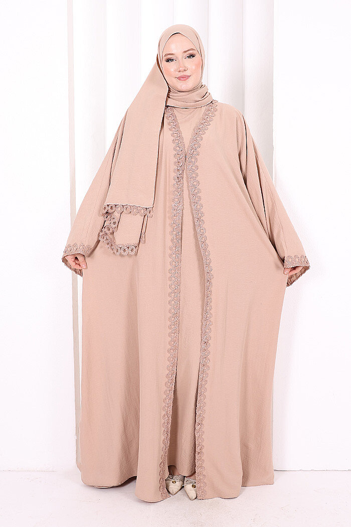 Üçlü Dantelli Abayalı Takım 6089 Bal - 2