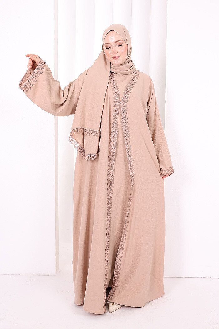 Üçlü Dantelli Abayalı Takım 6089 Bal - 3