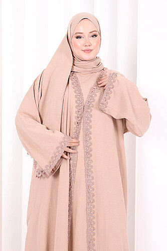 Üçlü Dantelli Abayalı Takım 6089 Bal - 6