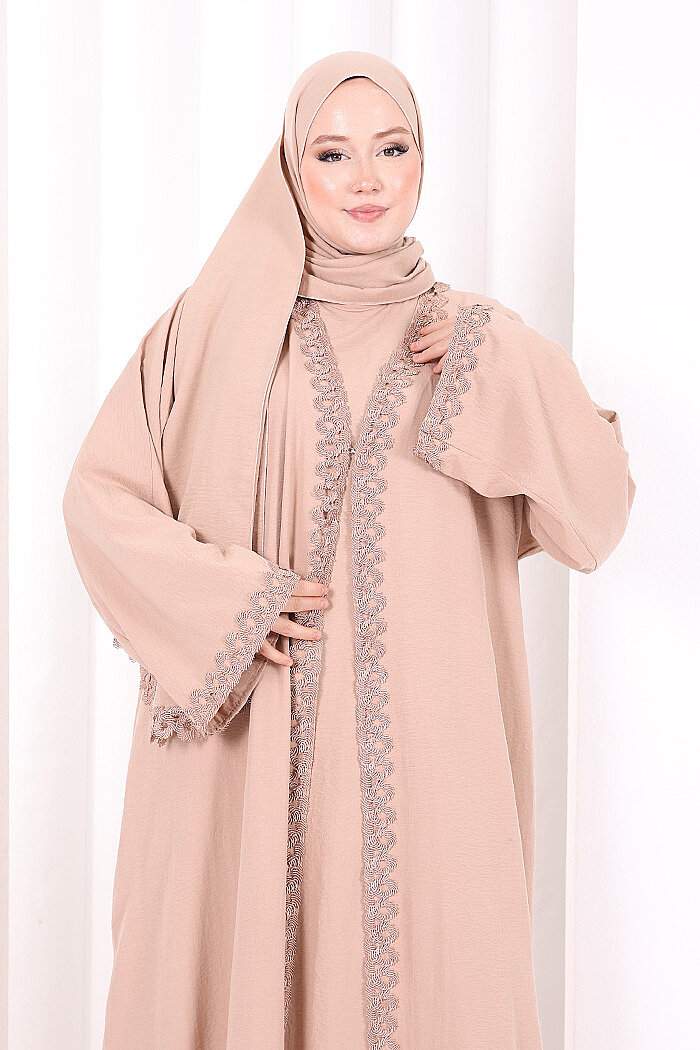 Üçlü Dantelli Abayalı Takım 6089 Bal - 6