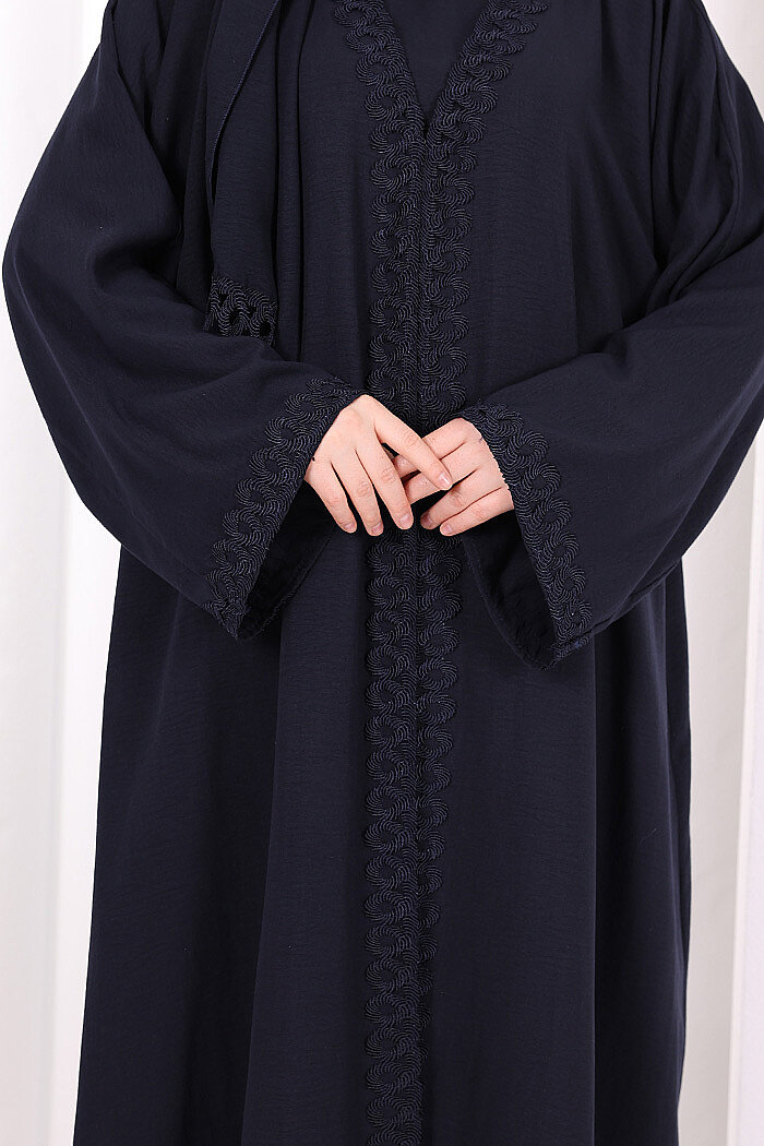 Üçlü Dantelli Abayalı Takım 6089 Lacivert - 6