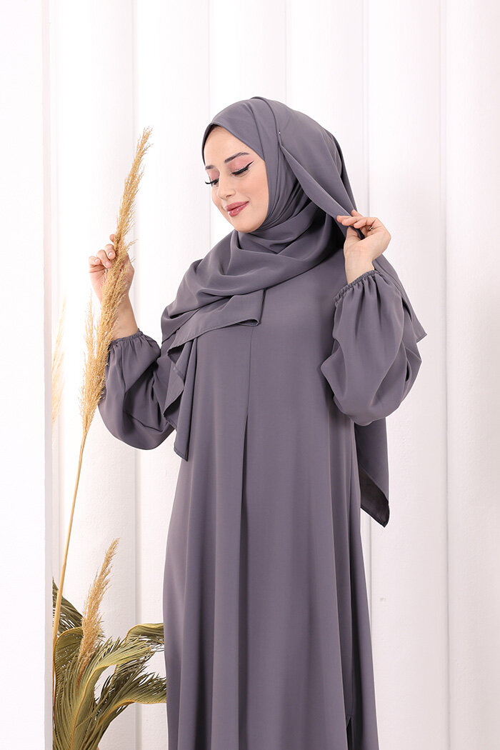 Umre Dubai Tunik Pantolon Takım ŞAL HEDİYE  8003 Gri - 5