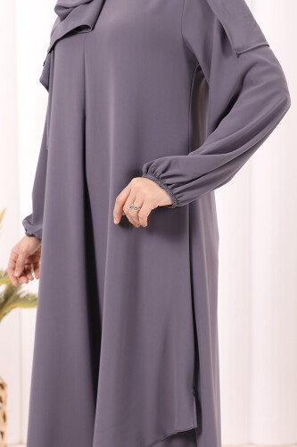 Umre Dubai Tunik Pantolon Takım ŞAL HEDİYE  8003 Gri - 6