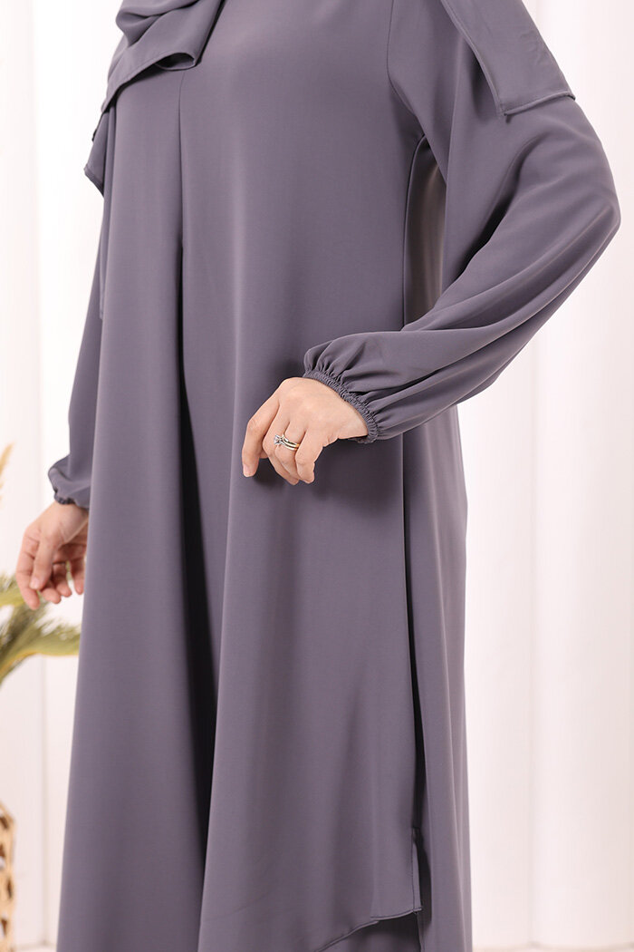 Umre Dubai Tunik Pantolon Takım ŞAL HEDİYE  8003 Gri - 6