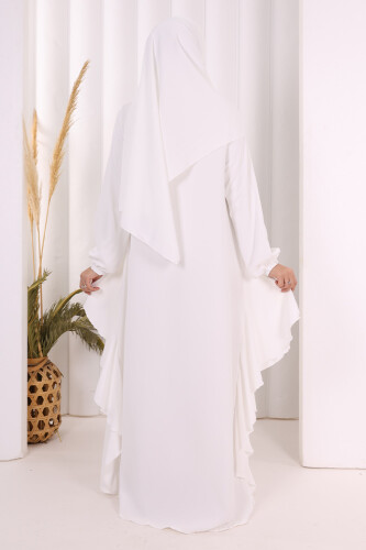 Umre Yan Fırfır Detaylı Ferace ŞAL HEDİYE 7057 Ekru - 4