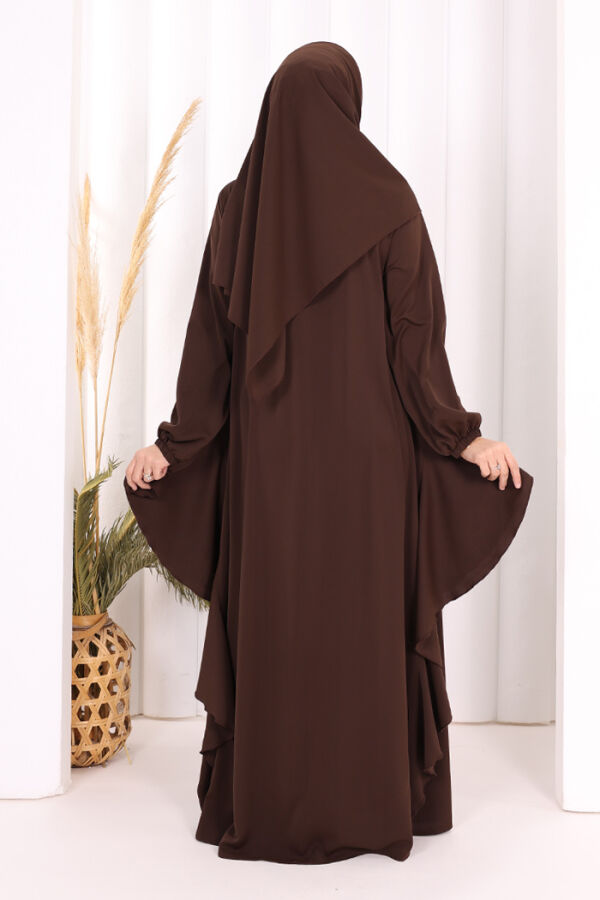 Umre Yan Fırfır Detaylı Ferace ŞAL HEDİYE 7057 Kahverengi - 4