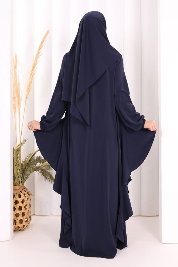 Umre Yan Fırfır Detaylı Ferace ŞAL HEDİYE 7057 Lacivert - 4