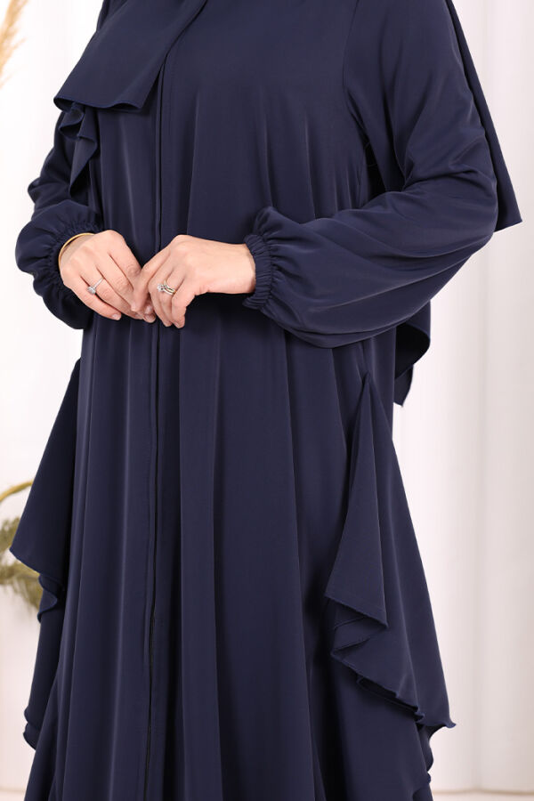 Umre Yan Fırfır Detaylı Ferace ŞAL HEDİYE 7057 Lacivert - 6