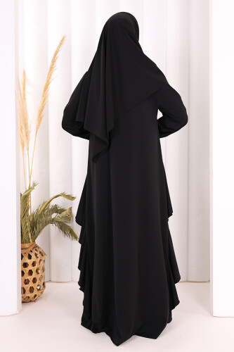 Umre Yan Fırfır Detaylı Ferace ŞAL HEDİYE 7057 Siyah - 4