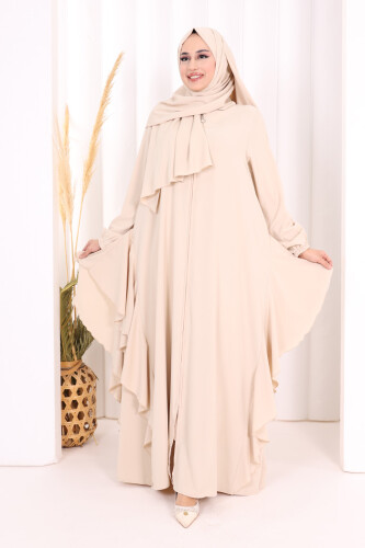 Umre Yan Fırfır Detaylı Ferace ŞAL HEDİYE 7057 Taş