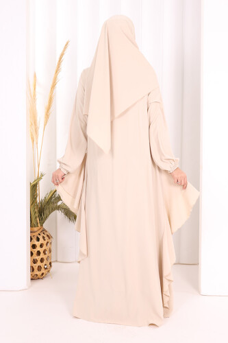 Umre Yan Fırfır Detaylı Ferace ŞAL HEDİYE 7057 Taş - 4