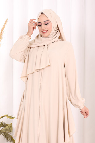 Umre Yan Fırfır Detaylı Ferace ŞAL HEDİYE 7057 Taş - 5