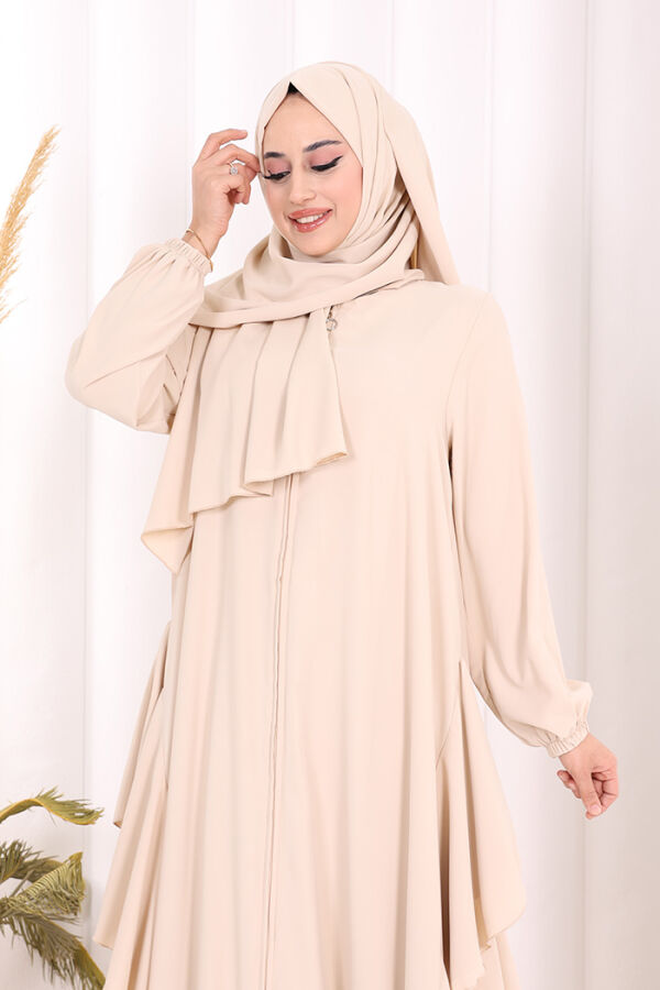 Umre Yan Fırfır Detaylı Ferace ŞAL HEDİYE 7057 Taş - 5