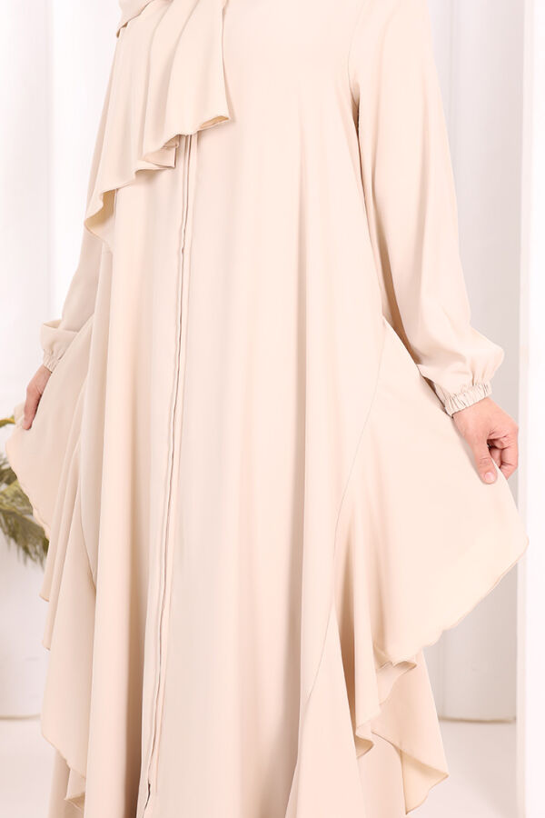 Umre Yan Fırfır Detaylı Ferace ŞAL HEDİYE 7057 Taş - 6