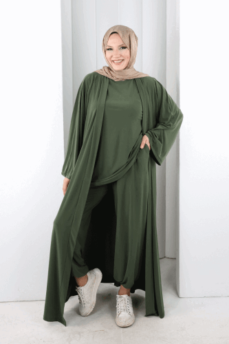 Uzun Hırkalı Üçlü Takım 8713 Haki 