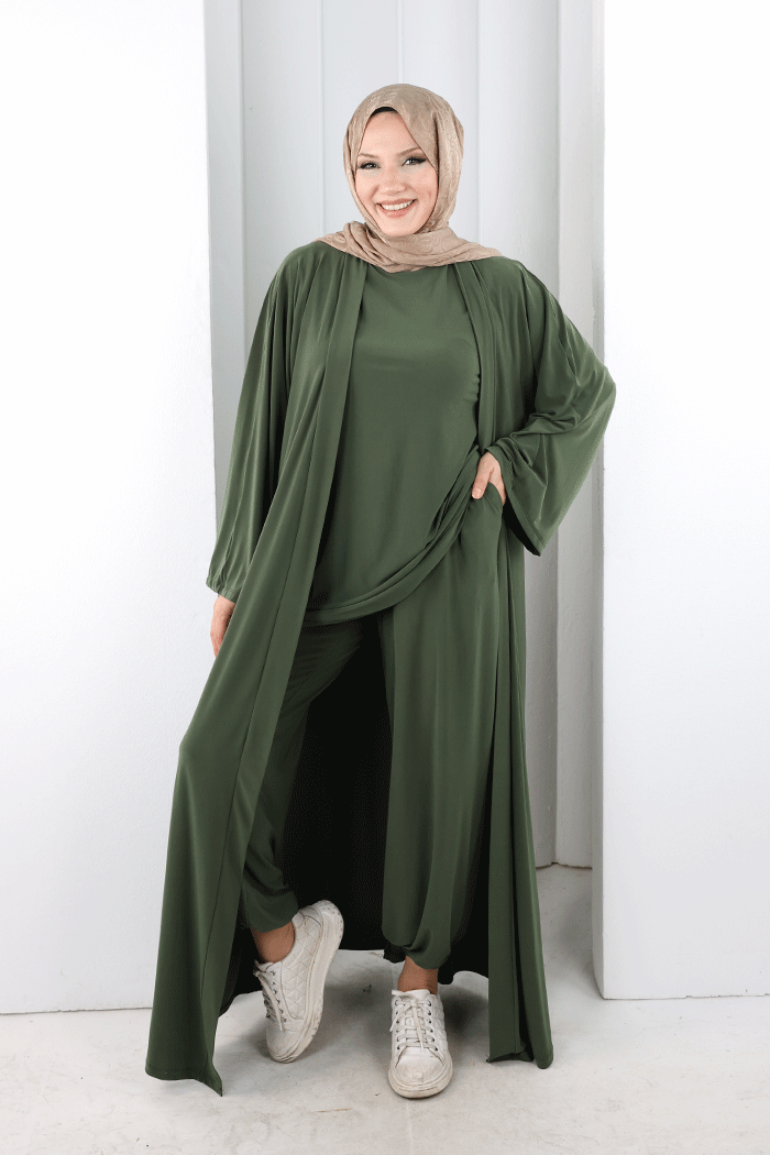 Uzun Hırkalı Üçlü Takım 8713 Haki - 1