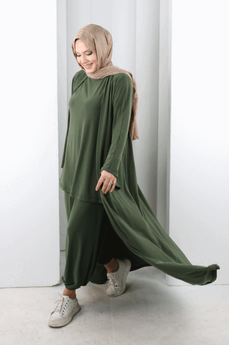 Uzun Hırkalı Üçlü Takım 8713 Haki - 2