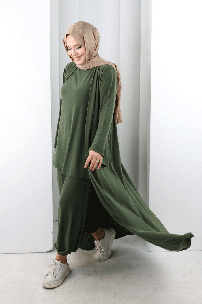 Uzun Hırkalı Üçlü Takım 8713 Haki - 2